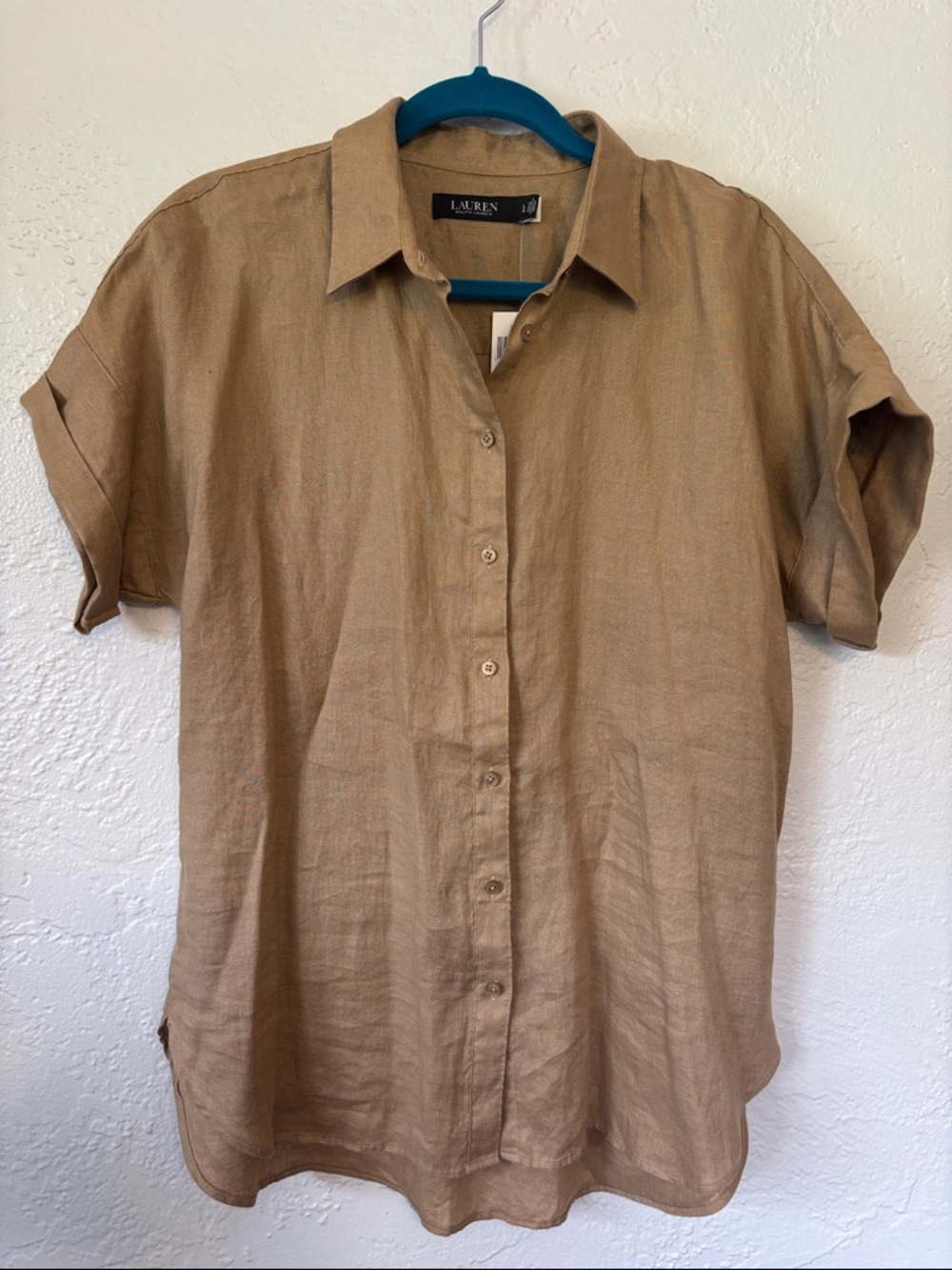 NWT Lauren Ralph Lauren Short-Sleeve Button-Down Point Collar Camp Shirt L - Picture 2 of 13